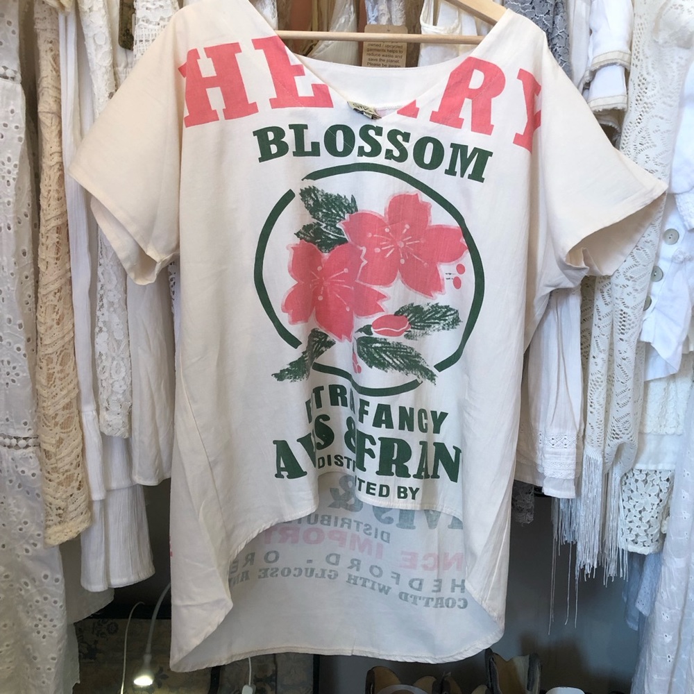 Jaded Gypsy asymmetrical cotton Blossom feedsack shirt tunic hi lo top